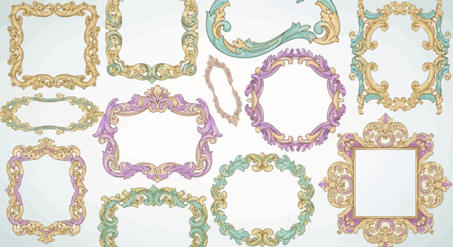 Ornate Decorative Vintage Frames Collection - Pastel Colors, Rococo Style Elements