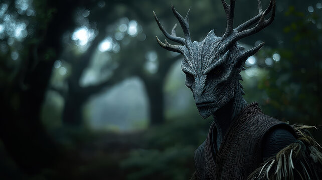 Evil spirit of the forest, undead creature with buck's antlers