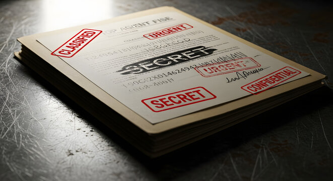 Classified documents with red urgent and secret stamps