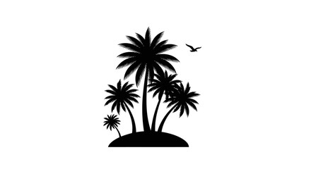 Tropical palm tree silhouettes, black palm trees, island landscape, vector icons © Shabana