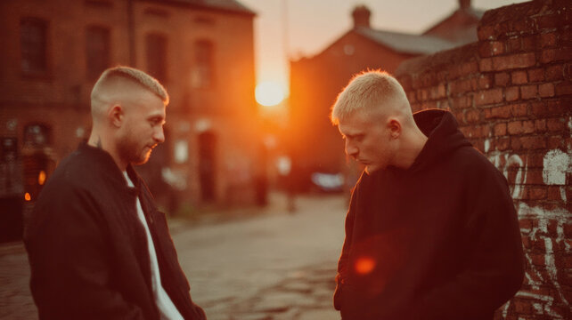 Two mobsters talking on the street