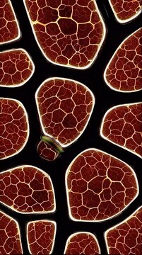 Close-up of a giraffe skin pattern showcasing its unique texture and intricate network of cracks against a dark background ideal for nature and wildlife themes