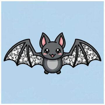 Cute cartoon bat with wings spread.