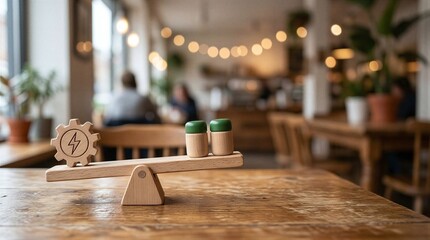 Obraz premium a close up of a wooden toy on a table with a blurry background
