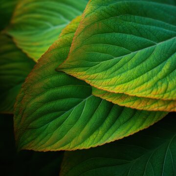 Detailed green foliage texture with early fall tones and soft lighting, perfect for natural and seasonal background designs.