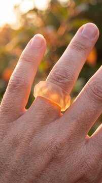 Translucent silicone wearable ring glowing with warm amber light