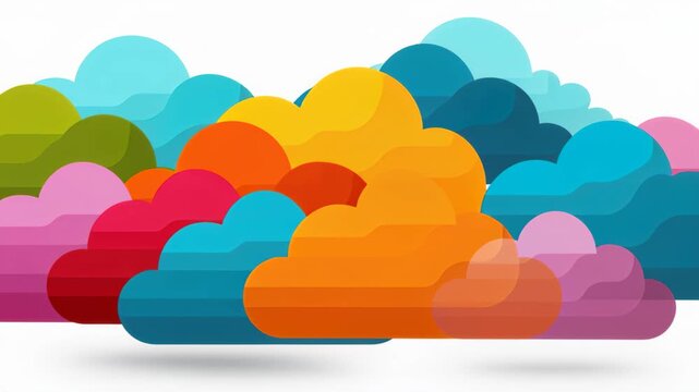 Abstract Cloudscape: A vibrant collection of colorful cloud formations dances across the sky, painting a scene of dreamy fantasy. The various hues create a stunning visual.