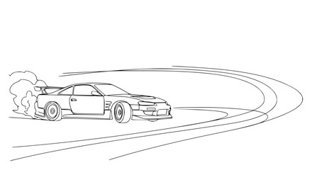 Sport Car Drifting, Tire Smoke, Dynamic Motion, Sketch Art, Automotive Illustration © Wesi
