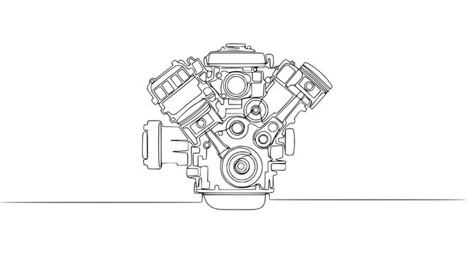 Automotive V8 Engine Outline Drawing - Mechanical Engineering and Power Concept