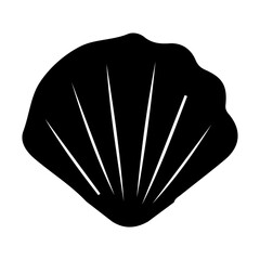Black Silhouette of a Scallop Seashell with Radial Lines. © Rezza