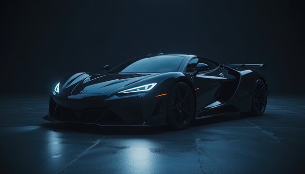 Sleek Black Hypercar in Studio Lighting: Modern Automotive Design and Engineering Excellence