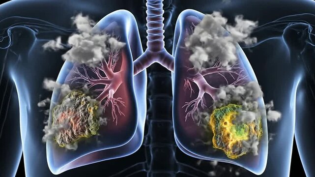 Realistic CGI Animation Showcasing Bilateral Pneumonia Scenario in Human Lungs for Medical Education and Healthcare Presentations