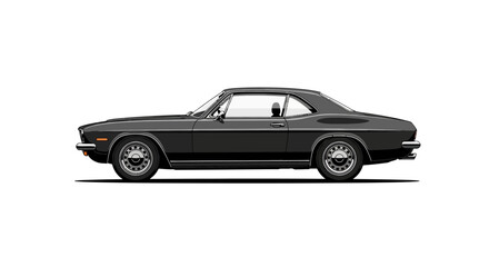 Obraz premium Vintage Black Coupe Car Side View Isolated on White Background