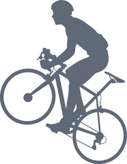 Fototapeta premium Silhouette of a cyclist riding a road bike in a racing position isolated on a white background for sports and fitness themed projects