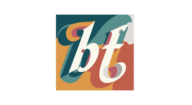 Abstract digital artwork with stylized "bt" letters in a colorful retro square composition for graphic design