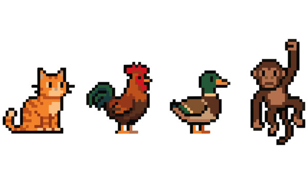 Pixel Art Animal Collection : A creative set of pixel art animal characters and colorful variations. Perfect for 8-bit retro game design
