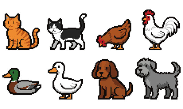 Pixel Art Animal Collection : A creative set of pixel art animal characters and colorful variations. Perfect for 8-bit retro game design