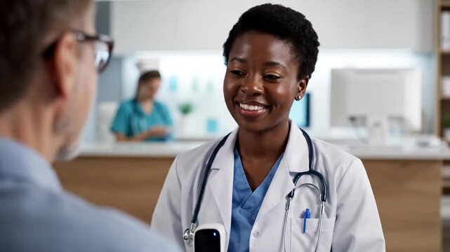 Female doctor using digital thermometer on patient in clinic