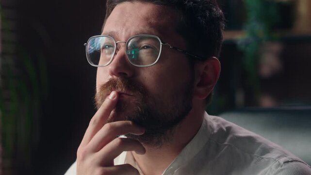 Thoughtful pensive Caucasian mature business man sitting in office deep in thought businessman male corporate boss agent pondering confused employer thinking solution wondering trader inside room