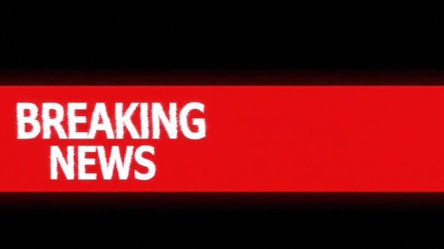 Minimalist &ldquo;Breaking News&rdquo; title graphic featuring bold white text on a bright red horizontal banner against a dark background.