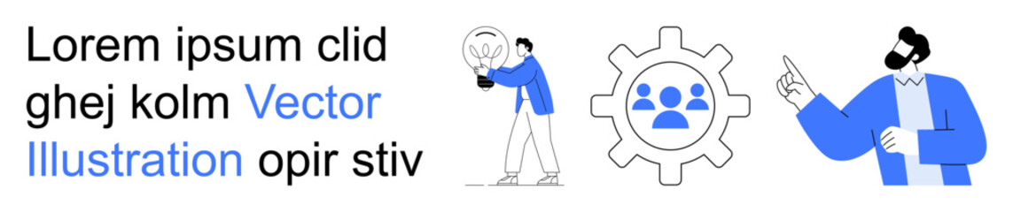 Collaboration, innovation, teamwork, business planning, brainstorming, workflows. A gear with people icons and a lightbulb being examined. Innovation and collaboration concepts highlighted © robu_s