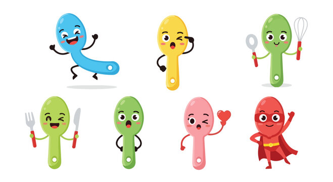 Colorful cartoon vegetable characters with kitchen utensils and superhero costumes on white background