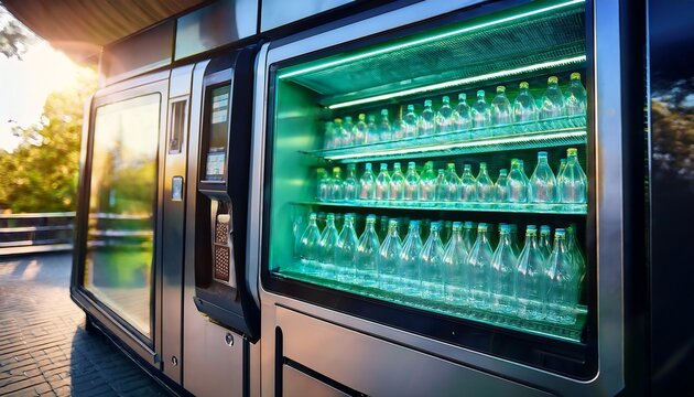 close up of automatic reverse vending machine for collecting and recycling empty bottles