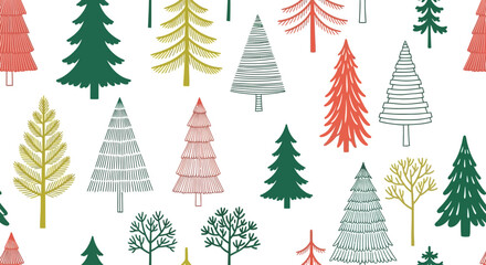 Obraz premium Colorful tree icons, tree shapes, pine trees, forest illustrations, vector graphics