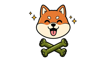 Fototapeta premium Cute Shiba Inu dog face emoticon, cartoon pet sticker, smiling dog head icon, vector illustration
