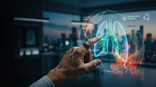 Hand Interacting with Holographic Lung Model for Air Quality Sensors and Pollution Monitoring