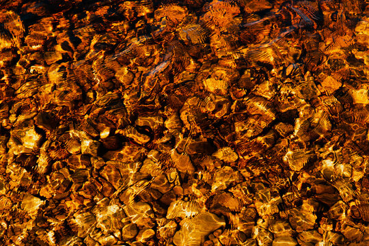 Close-up Of golden color River Waves And Ripples