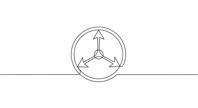Abstract 3D navigation icon with arrows in circle on white background