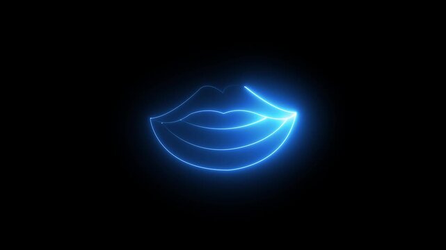 Neon woman lips sign animation, rotation around vertical axis. Glowing neon 3D female smile icon, looped spin. Woman kiss, passion, sexy smile, beauty.4k .female smile icon animation