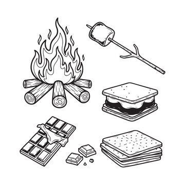 Smores ingredients isolated on white background
