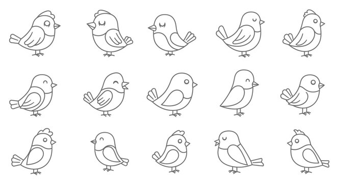 Birds in various poses and directions.