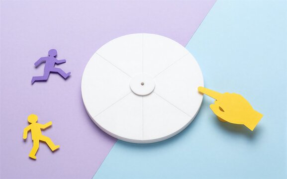 Paper cutouts show choice direction and movement against a colorful
