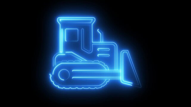 Work in progress. Animated symbol icon 4K. Neon effect, linear and alpha.4k blinking neon light backhoe icon
