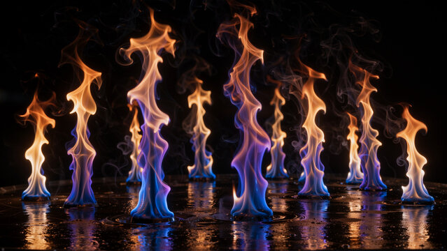 Abstract flames with blue and orange colors