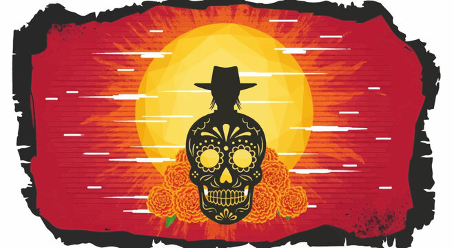 Mexican Heritage Day of the Dead Sugar Skull and Sombrero Art