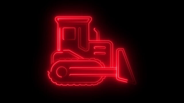 Work in progress. Animated symbol icon 4K. Neon effect, linear and alpha.4k blinking neon light backhoe icon