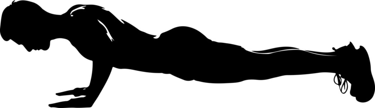 Black silhouette of woman doing push up, fitness exercise vector, workout illustration, exercise icon