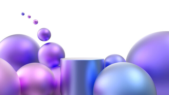 Futuristic Purple and Blue 3D Podium with Glossy Spheres Transparent Background