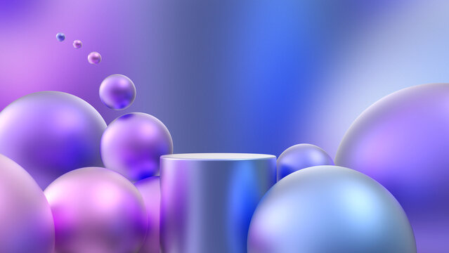 Futuristic Purple and Blue 3D Podium with Glossy Spheres