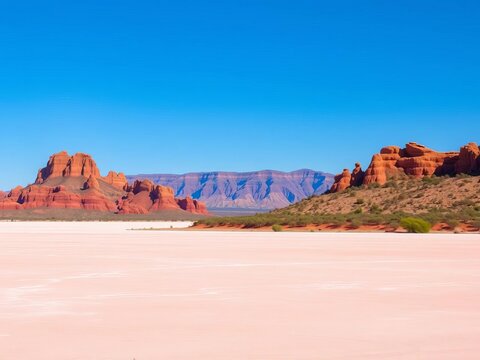 Gran Chaco landscape with salt flat, rocky outcrops, and sparse trees, Bolivia, ||desert