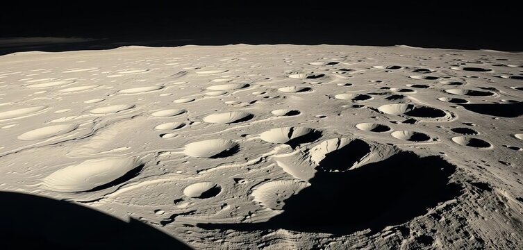 Vast, shadowed lunar crater landscape, stark detail,  pattern,  shadow