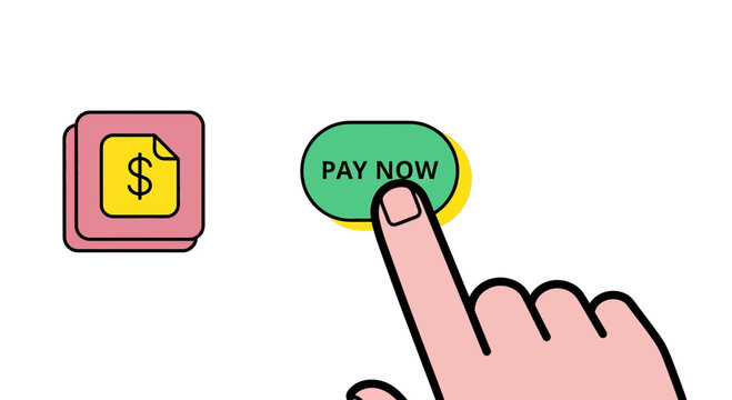 Finger clicking pay now button for online bill payment concept