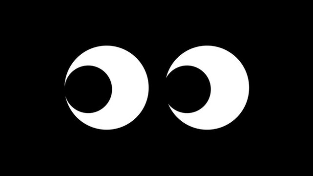 Cartoon eyes sign animation on black background, sneer eye blinking moving sideways animated, Eye 2d Animation with alpha channel. cartoon big eyes blinking 4k video...