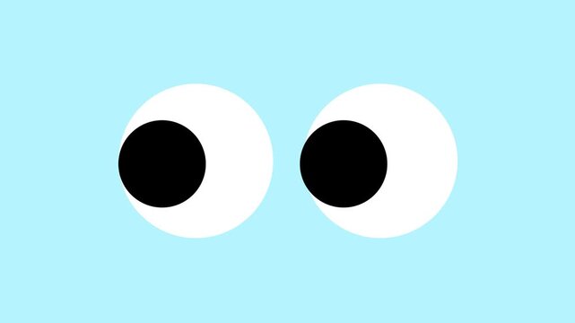 Cartoon eyes sign animation on blue background, sneer eye blinking moving sideways animated, Eye 2d Animation with alpha channel. cartoon big eyes blinking 4k video...