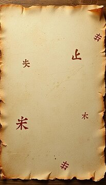 Tattered parchment with worn edges and faded symbols, ancient, discovery