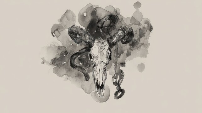 Artistic rendering of a ram skull against a textured background illustration